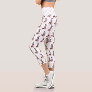 Leggings Capri Drôle Allons-y ! Promener le chien dalmatien (noir