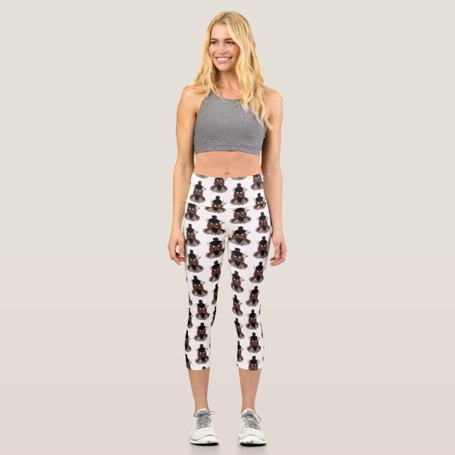 Leggings Capri Drôle dessin animé de bison de buffle (Recto)