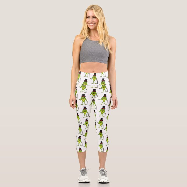 Leggings Capri Drôle grenouille avec chapeau dessus dessin animé (Recto)