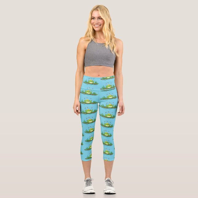 Leggings Capri Drôle grenouille verte avec dessin de mouches (Recto)