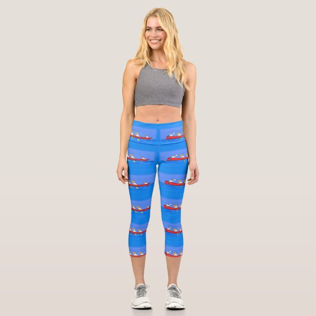 Leggings Capri Drôle pélicans rameurs dessin animé (Recto)
