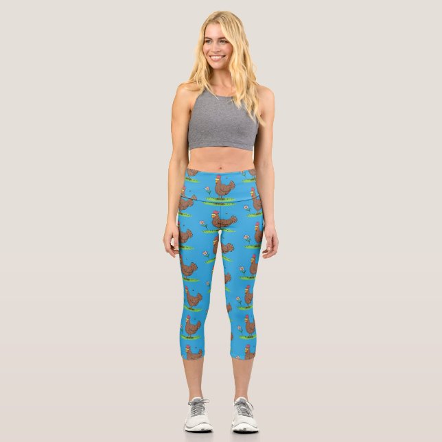 Leggings Capri Drôle poulet rustique whimsical dessin animé (Recto)