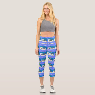Leggings Capri Drôle requin couché et dessin animé de pêche