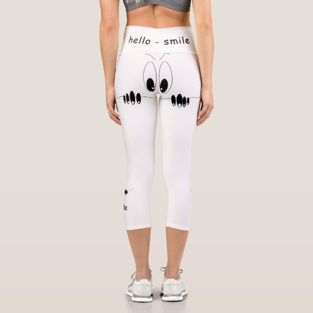 Leggings Capri Drôle Yeux Curiosity - Sourire - Ajouter votre tex (Verso)