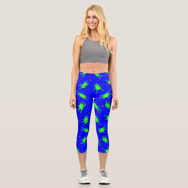 Leggings Capri drôles astronautes grenouilles espace bleu (Recto)