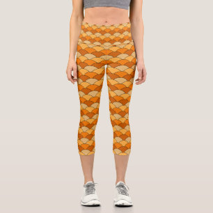 Leggings Capri Écailés de dragon, éventails, vagues, Seigaiha, or