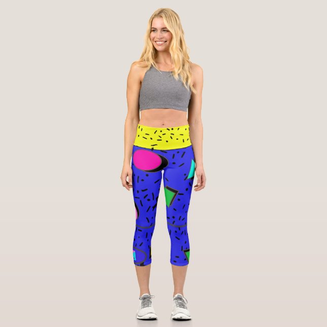 Leggings Capri Electric Blue 80s Memphis Abstrait Style Retro (Recto)