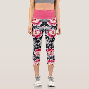 Leggings Capri Élégance en fleurs : Imprimé d'harmonie florale