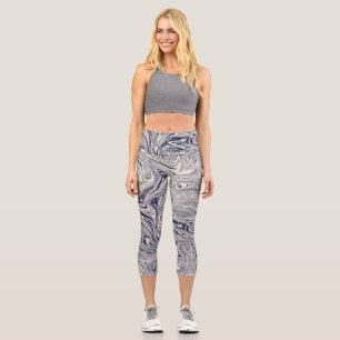 Leggings Capri Elégant bleu et Marbre blanc spiral