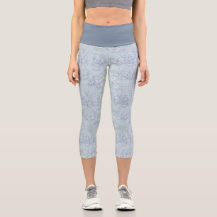 Leggings Capri Elégant bleu vintage gris toile de jouy