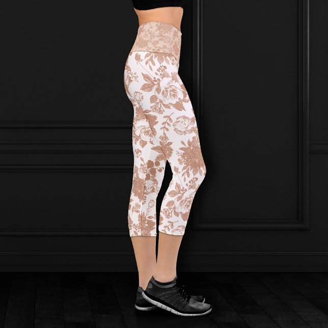 Leggings Capri Élégant botanique | Floral or rose pâle rose (Créateur téléchargé)