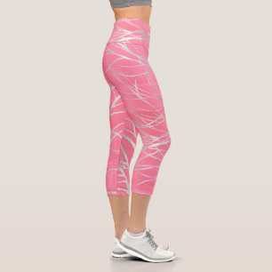Leggings Capri Elégant dessin de l'arbre d'automne rose