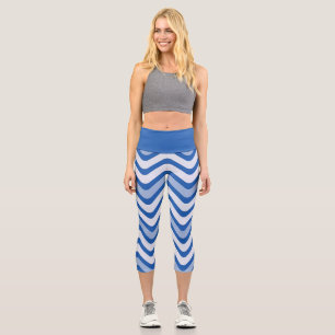 Leggings Capri Élégant exercice de yoga Motif Chevron Blue Wavy