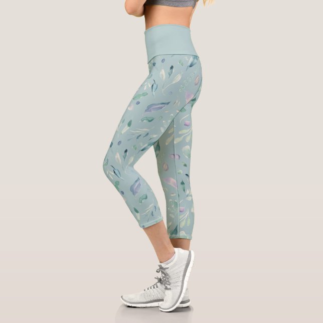 Leggings Capri élégant feuillage bleu hiver (Gauche)