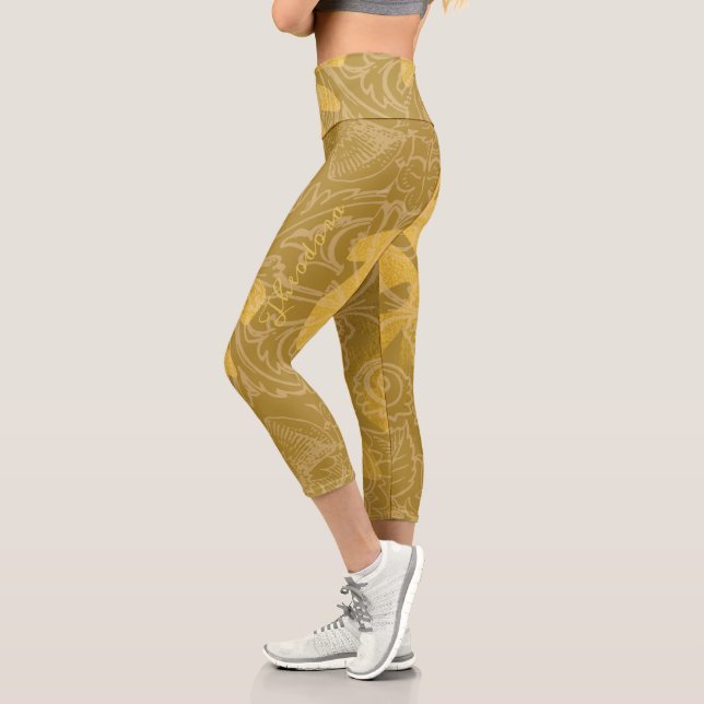 Leggings Capri Élégant Motif classique de feuille d'or Ocher (Gauche)