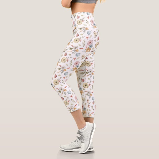 Leggings Capri Elégant Motif d'aquarelle d'automne (Gauche)