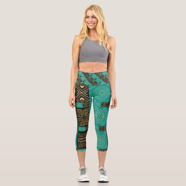 Leggings Capri Élégant Motif géométrique Tribal Africain (Recto)
