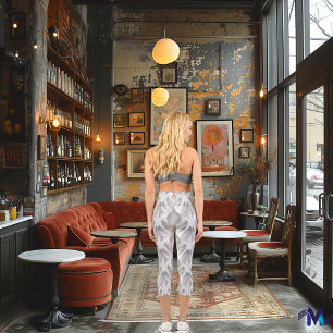 Leggings Capri Élégant motif minimaliste blanc et gris sur mesure