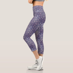 Leggings Capri Élégant motif Vintage pourpre damassé
