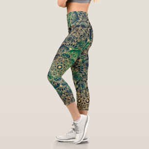 Leggings Capri Elégant or Mandala Floral Vert bleu
