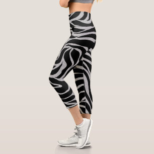 Leggings Capri Elégant Parties scintillant noire Silver Zebra Pos