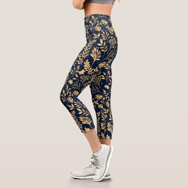 Leggings Capri Elégant Parties scintillant or Foliage Marine-Blue (Gauche)