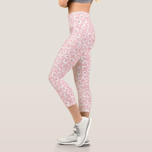 Leggings Capri Élégant Rose Empreinte de léopard or Motif blanc