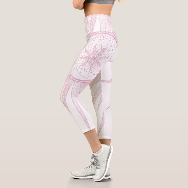 Leggings Capri Elégant rose Sun Moon Doodle Mandala White Design (Gauche)