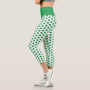 Leggings Capri Elégant Shamrock irlandais Motif Clover Vert Blanc