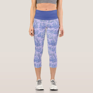 Leggings Capri Elégant vintage violet toile de jouy