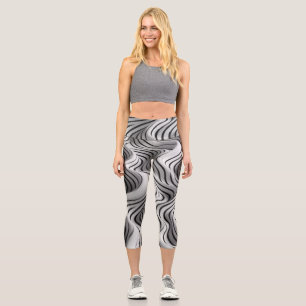 Leggings Capri Elégant Waves Fabric Design 2