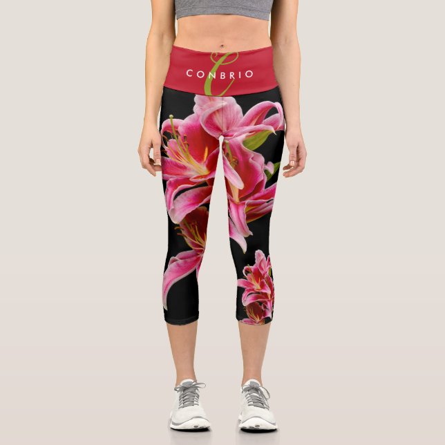 Leggings Capri Élégante Lys orientaux roses (Recto)