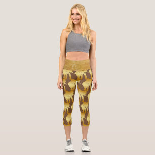 Leggings Capri Elephant Spirit Animal Retro Gold