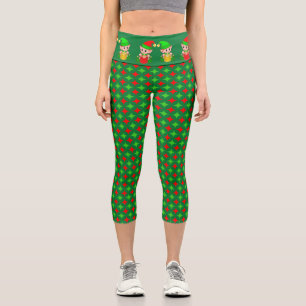 Leggings Capri elfe de Noël avec motif étoile diamant rouge vert