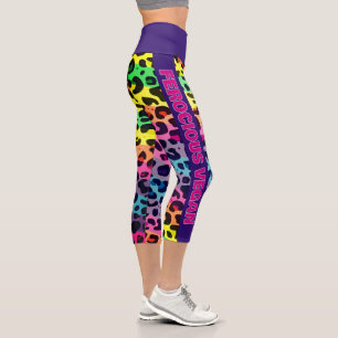 Leggings Capri Empreinte de léopard arc-en-ciel féroce Vegan