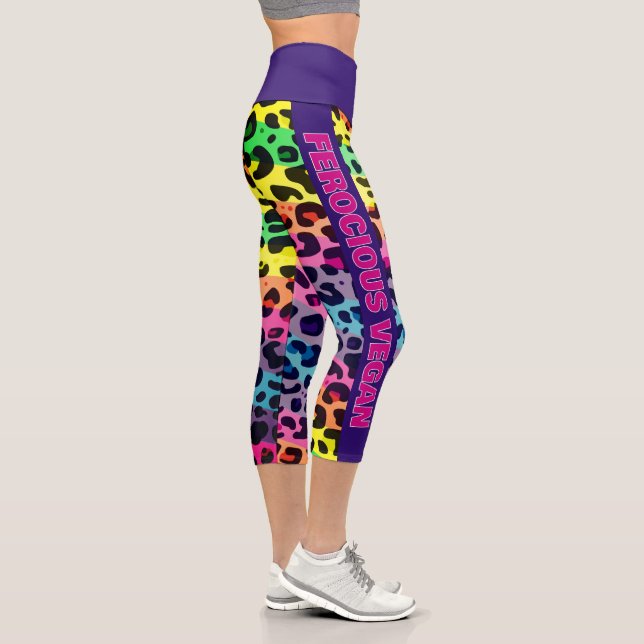 Leggings Capri Empreinte de léopard arc-en-ciel féroce Vegan (Droite)