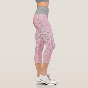 Leggings Capri Empreinte de léopard d'argent Pastel Pink
