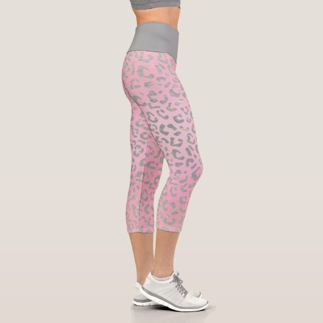 Leggings Capri Empreinte de léopard d'argent Pastel Pink (Droite)