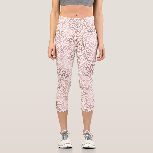 Leggings Capri Empreinte de léopard de Glam blanc rose (Recto)