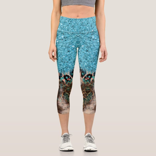 Leggings Capri Empreinte de léopard de Parties scintillant bleu t (Recto)