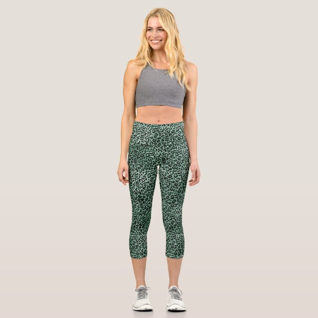 Leggings Capri Empreinte de léopard Jade Green (Recto)