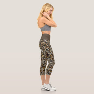 Leggings Capri Empreinte de léopard moderne à la mode noir Tan bl