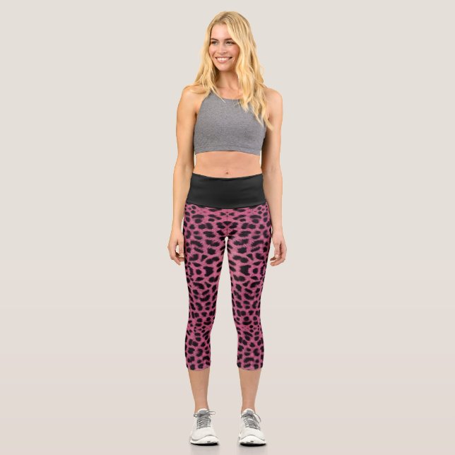 Leggings Capri Empreinte de léopard rose (Recto)