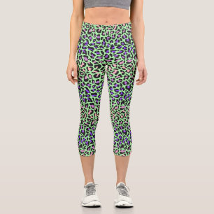 Leggings Capri Empreinte de léopard vert noir rose capri leging