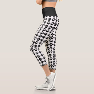 Leggings Capri Empreinte De Patte Mignonne Motif Blanc Noir Tenda