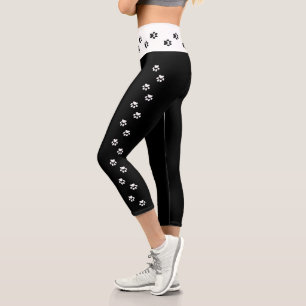 Leggings Capri Empreinte de patte noir et blanc Side Stripe haute