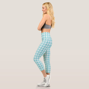 Leggings Capri Empreinte de patte Turquoise & blanc Motif tendanc