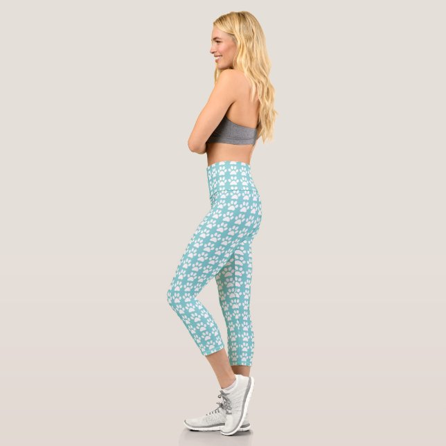 Leggings Capri Empreinte de patte Turquoise & blanc Motif tendanc (Gauche)