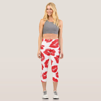 Leggings Capri Empreinte Kiss Lèvres rouges : Vintage sans fil