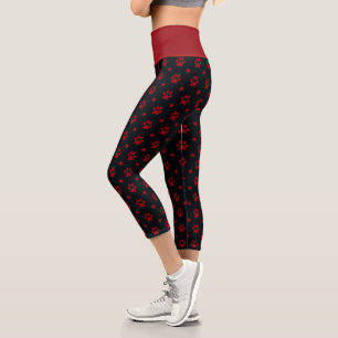 Leggings Capri Empreintes de pattes noirs et rouges et Motifs Poi